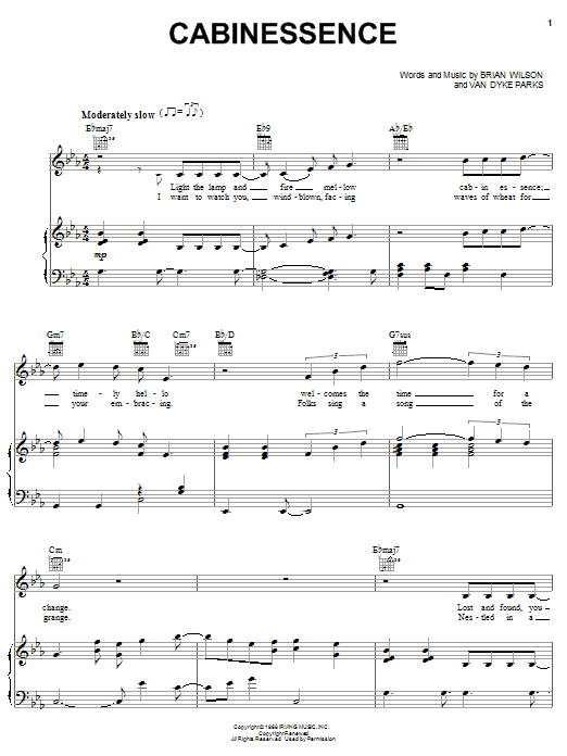 Brian Wilson Cabinessence Sheet Music Notes & Chords for Piano, Vocal & Guitar (Right-Hand Melody) - Download or Print PDF