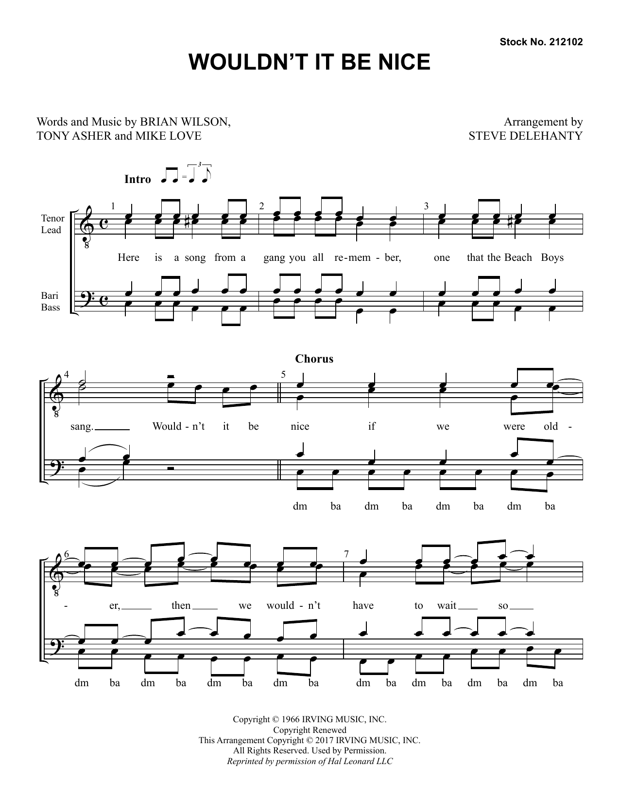 Brian Wilson Wouldn't It Be Nice (arr. Steve Delehanty) Sheet Music Notes & Chords for TTBB Choir - Download or Print PDF