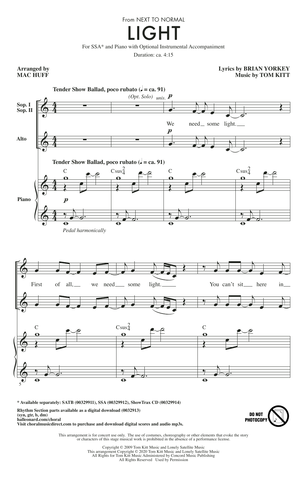 Brian Yorkey & Tom Kitt Light (from Next to Normal) (arr. Mac Huff) Sheet Music Notes & Chords for SSA Choir - Download or Print PDF