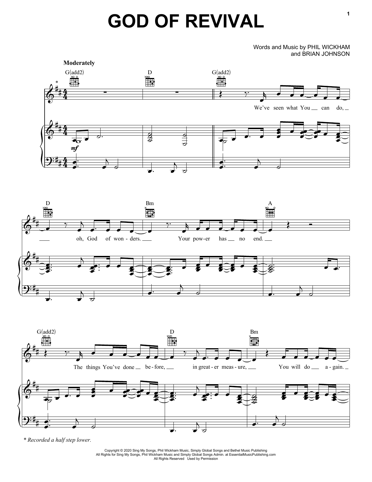 Preview Brian & Jenn Johnson God Of Revival Christian sheet music, notes and chords for Piano, Vocal & Guitar (Right-Hand Melody), SKU: 485506 God Of Revival sheet music