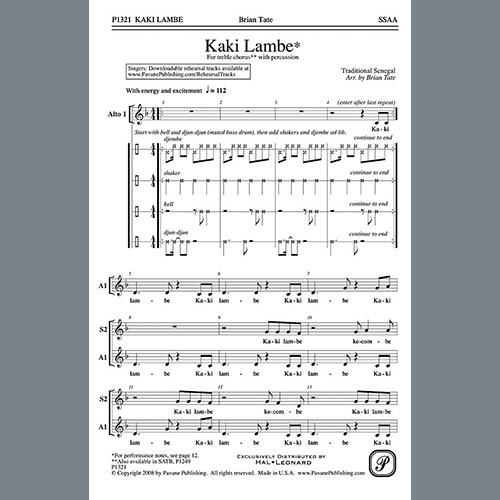 Download Brian Tate Kaki Lambe sheet music and printable PDF music notes