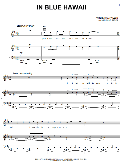 Preview Brian Wilson In Blue Hawaii Pop sheet music, notes and chords for Piano, Vocal & Guitar (Right-Hand Melody), SKU: 50099 In Blue Hawaii sheet music