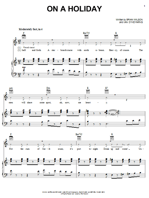 Preview Brian Wilson On A Holiday Pop sheet music, notes and chords for Piano, Vocal & Guitar (Right-Hand Melody), SKU: 50100 On A Holiday sheet music