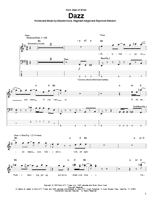 Brick Dazz Sheet Music Notes & Chords for Bass Guitar Tab - Download or Print PDF