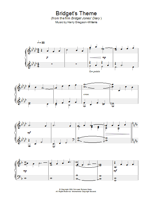 Harry Gregson-Williams Bridget's Theme (from Bridget Jones's Diary) Sheet Music Notes & Chords for Piano - Download or Print PDF