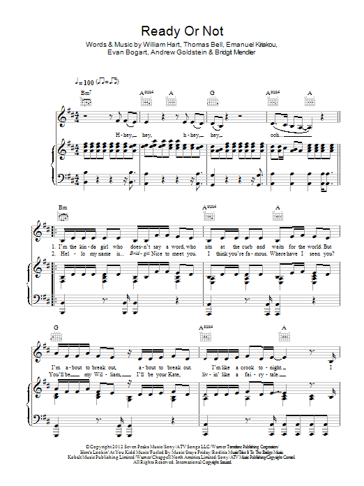 Bridgit Mendler Ready Or Not Sheet Music Notes & Chords for Piano, Vocal & Guitar (Right-Hand Melody) - Download or Print PDF