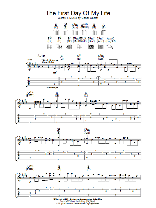Bright Eyes First Day Of My Life Sheet Music Notes & Chords for Lyrics & Chords - Download or Print PDF