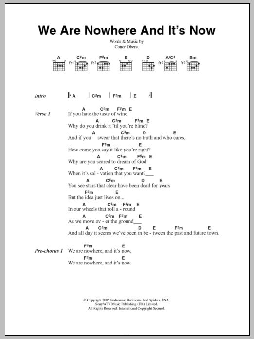 Bright Eyes We Are Nowhere And It's Now Sheet Music Notes & Chords for Lyrics & Chords - Download or Print PDF