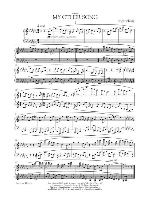 Bright Sheng My Other Song Sheet Music Notes & Chords for Piano - Download or Print PDF