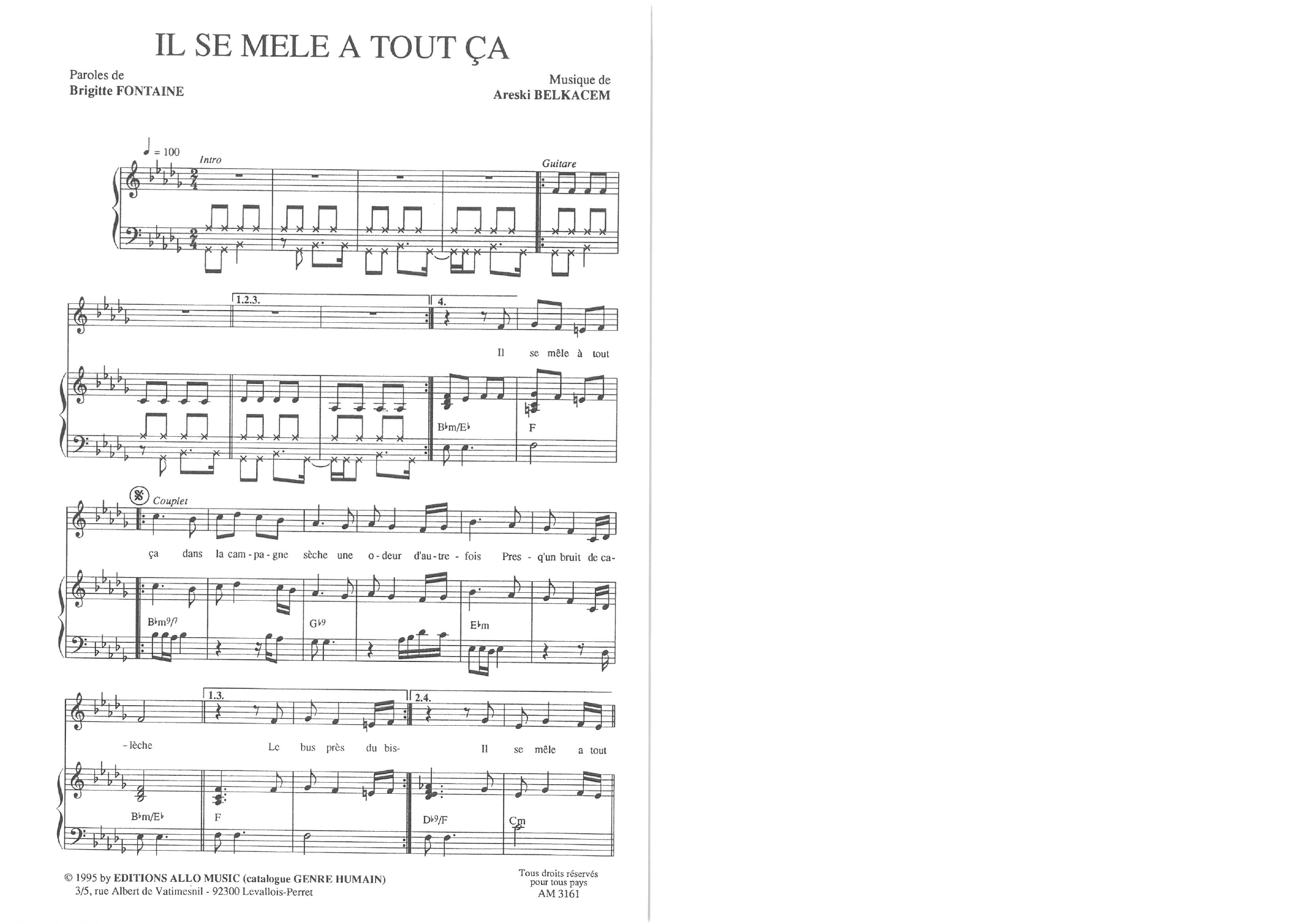 Brigitte Fontaine & Areski Belkacem Il S'en Passe Sheet Music Notes & Chords for Piano & Vocal - Download or Print PDF