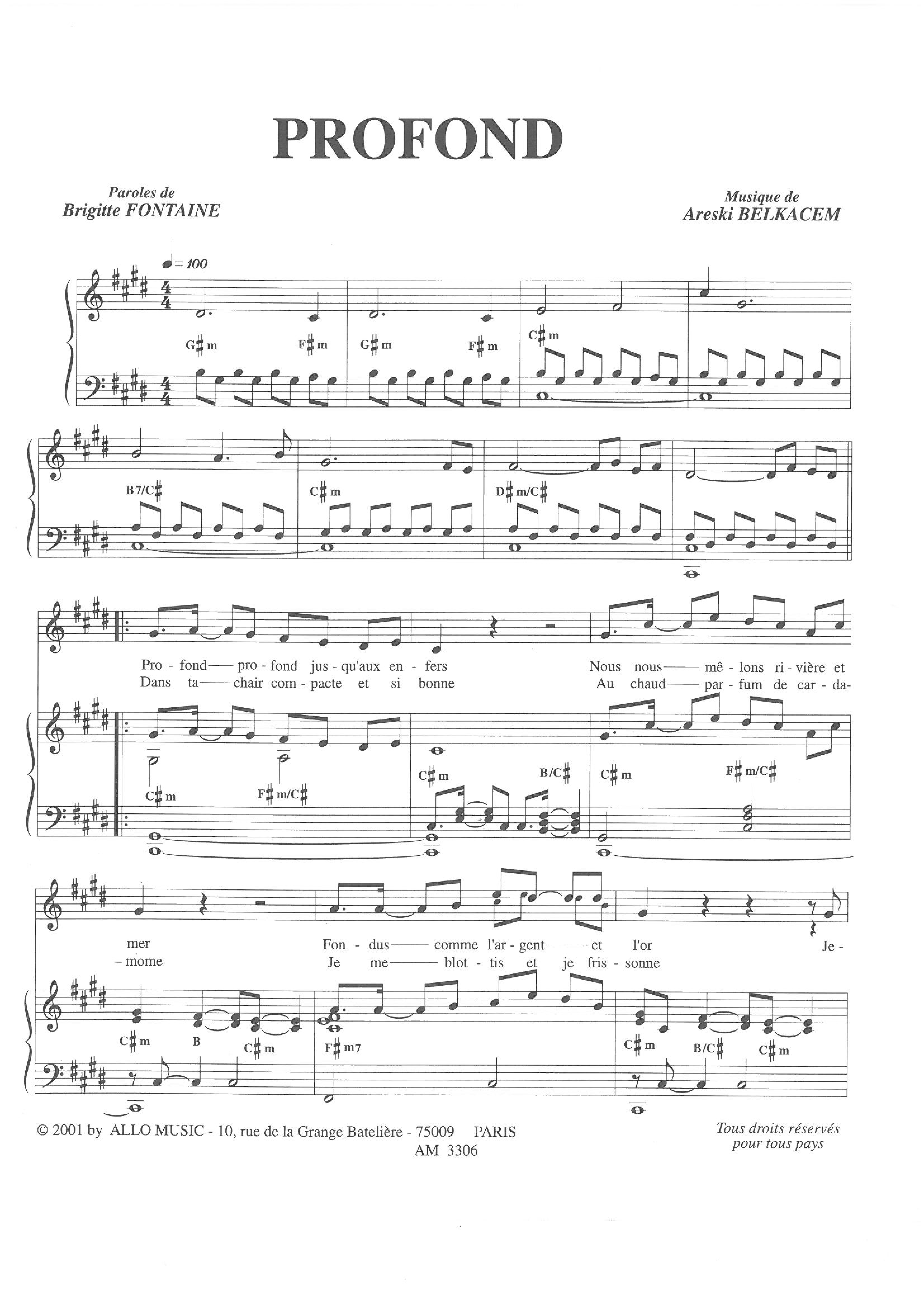 Brigitte Fontaine & Areski Belkacem Profond Sheet Music Notes & Chords for Piano & Vocal - Download or Print PDF