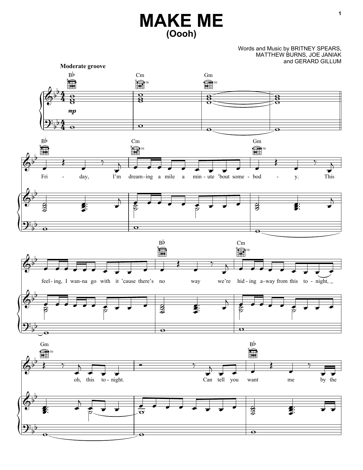 Britney Spears feat. G-Eazy Make Me (Oooh) Sheet Music Notes & Chords for Piano, Vocal & Guitar (Right-Hand Melody) - Download or Print PDF