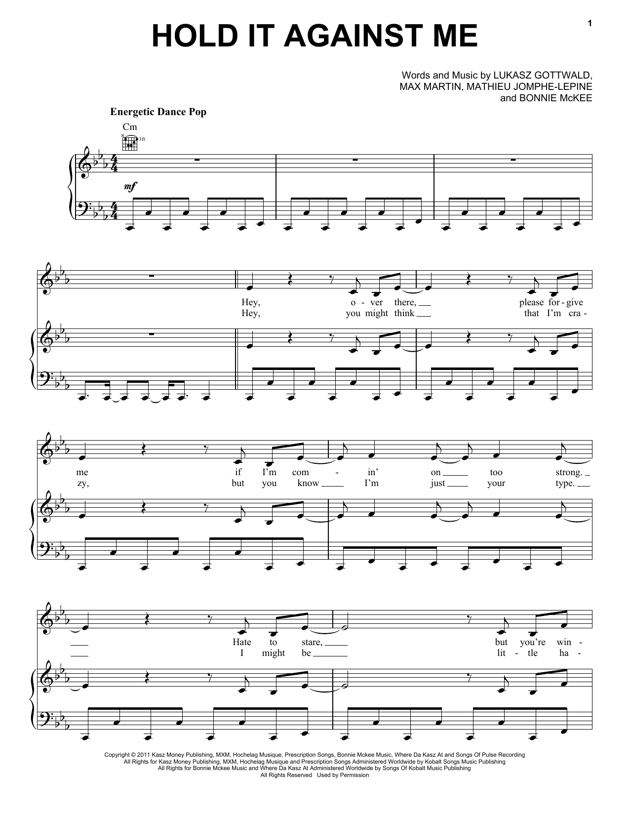 Britney Spears Hold It Against Me Sheet Music Notes & Chords for Piano, Vocal & Guitar (Right-Hand Melody) - Download or Print PDF