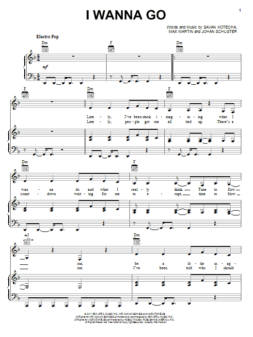 Britney Spears I Wanna Go Sheet Music Notes & Chords for Piano, Vocal & Guitar (Right-Hand Melody) - Download or Print PDF