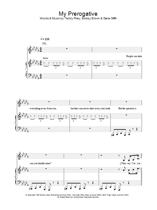 Britney Spears My Prerogative Sheet Music Notes & Chords for Piano, Vocal & Guitar (Right-Hand Melody) - Download or Print PDF
