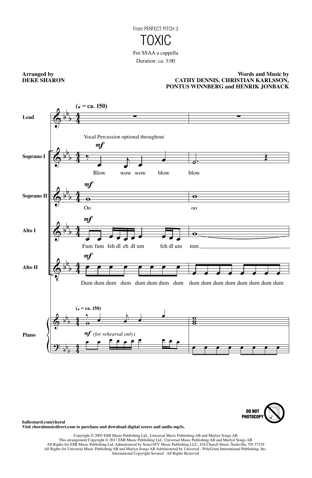 Britney Spears Toxic (arr. Deke Sharon) Sheet Music Notes & Chords for SSAA - Download or Print PDF
