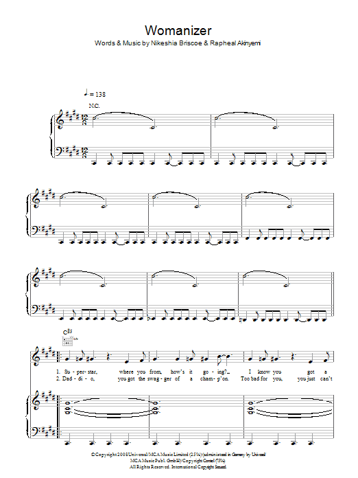 Britney Spears Womanizer Sheet Music Notes & Chords for Piano, Vocal & Guitar - Download or Print PDF Britney Spears Womanizer Sheet Music Notes & Chords for Piano, Vocal & Guitar - Download or Print PDF