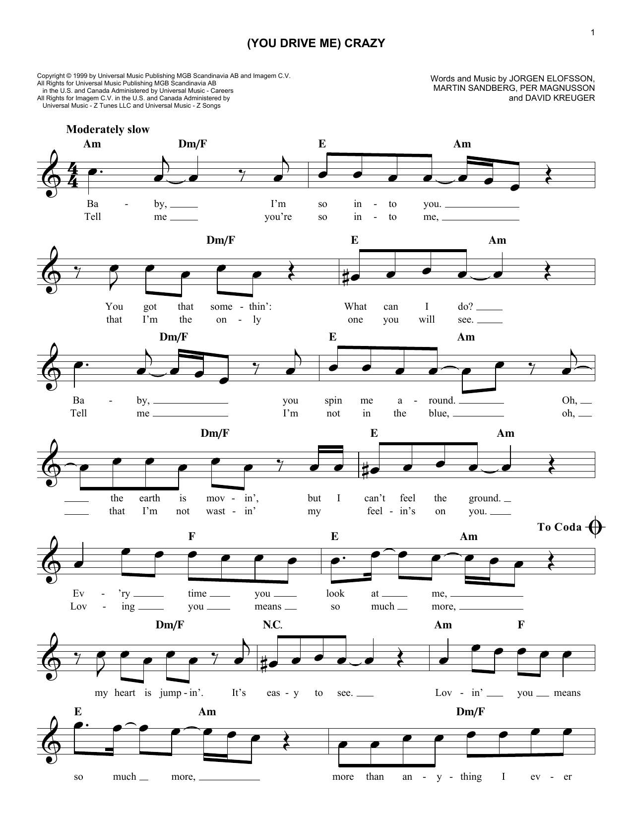 Britney Spears You Drive Me Crazy Sheet Music Download Pdf Score