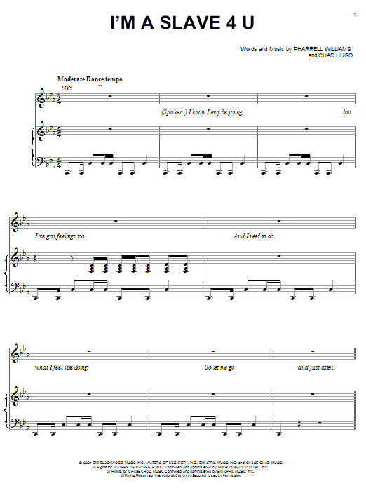 Britney Spears I M A Slave 4 U Sheet Music Download Pdf Score 19300