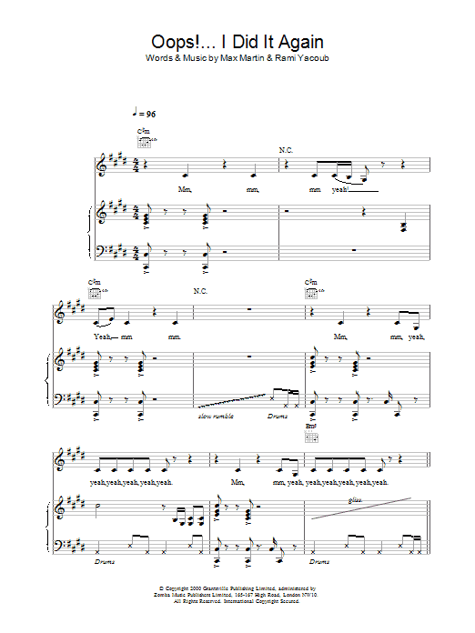 Preview Britney Spears Oops! I Did It Again Pop sheet music, notes and chords for Piano, Vocal & Guitar, SKU: 13709 Oops! I Did It Again sheet music