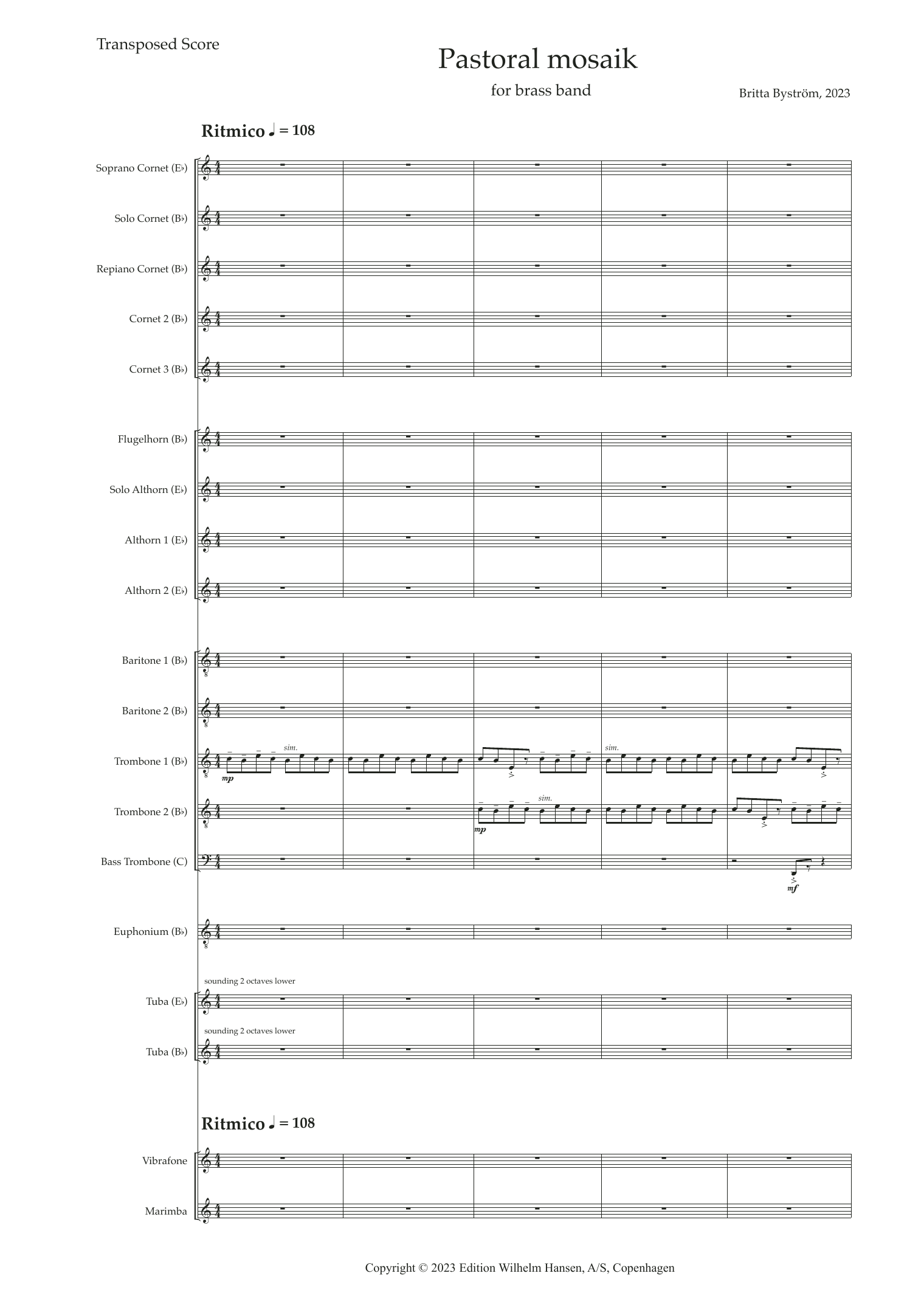 Britta Byström Pastoral Mosaik Sheet Music Notes & Chords for Brass Ensemble - Download or Print PDF