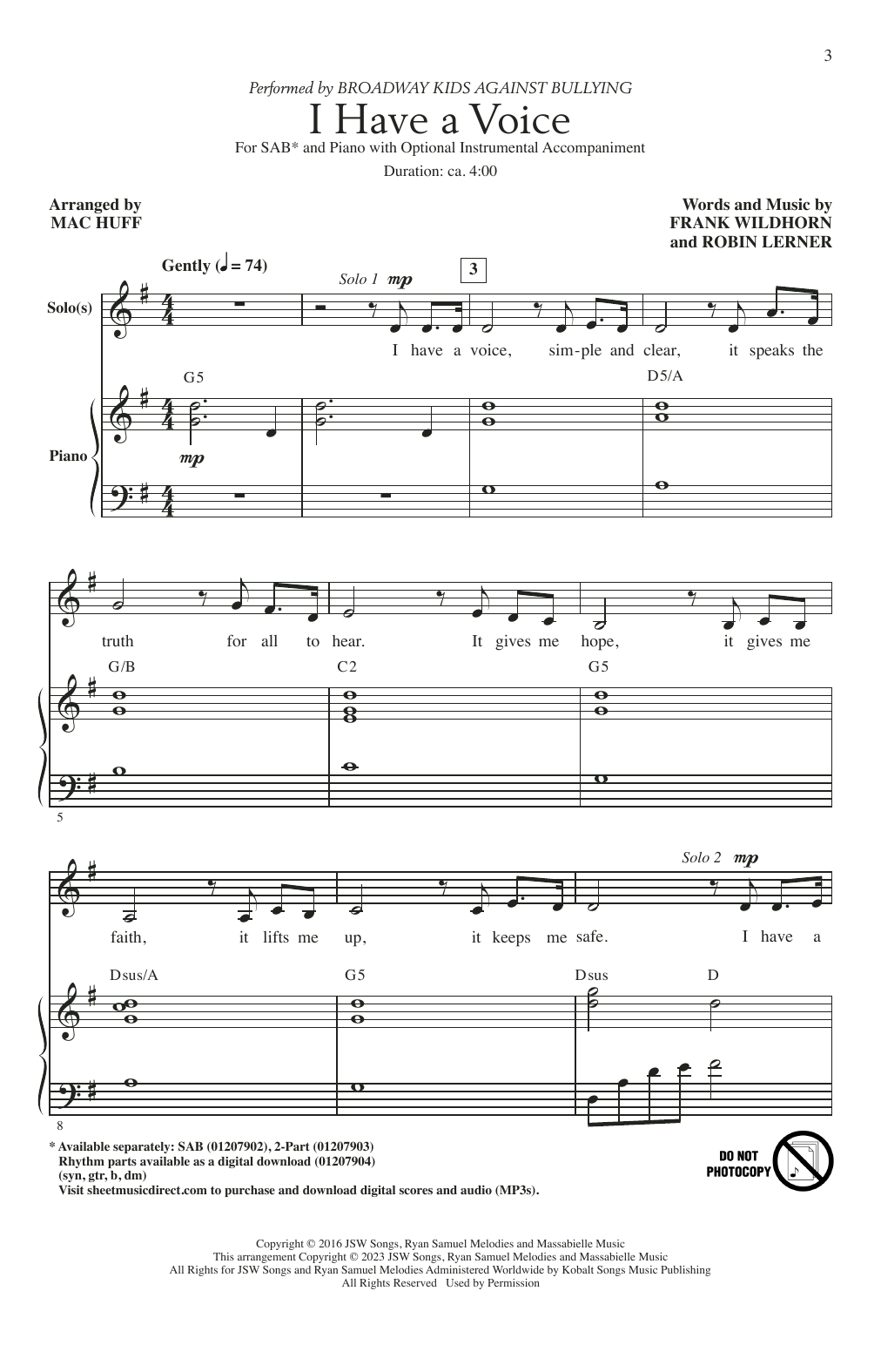 Broadway Kids Against Bullying I Have A Voice (arr. Mac Huff) Sheet Music Notes & Chords for 2-Part Choir - Download or Print PDF