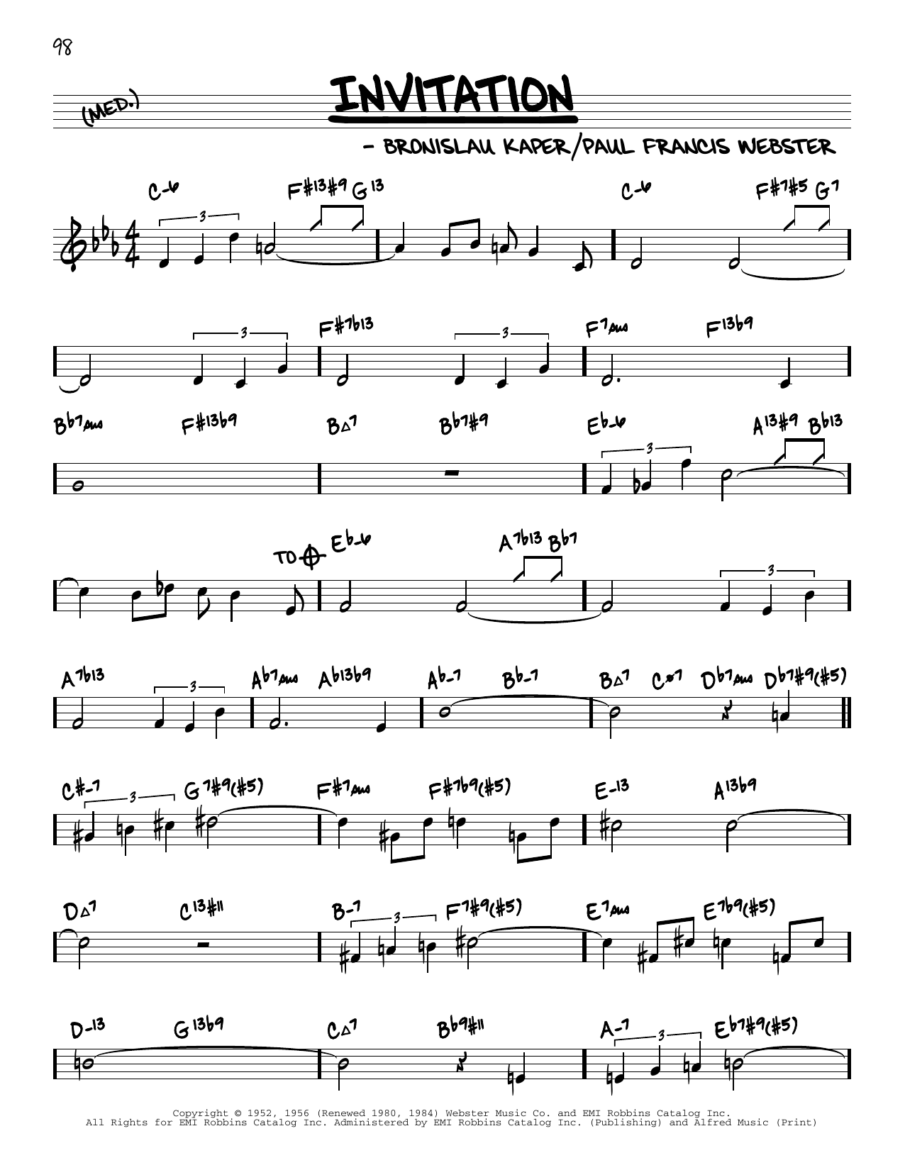 Bronislau Kaper Invitation (arr. David Hazeltine) Sheet Music Notes & Chords for Real Book – Enhanced Chords - Download or Print PDF