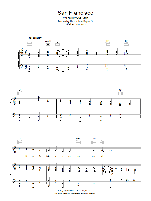 Bronislaw Kaper San Francisco Sheet Music Notes & Chords for Piano, Vocal & Guitar (Right-Hand Melody) - Download or Print PDF