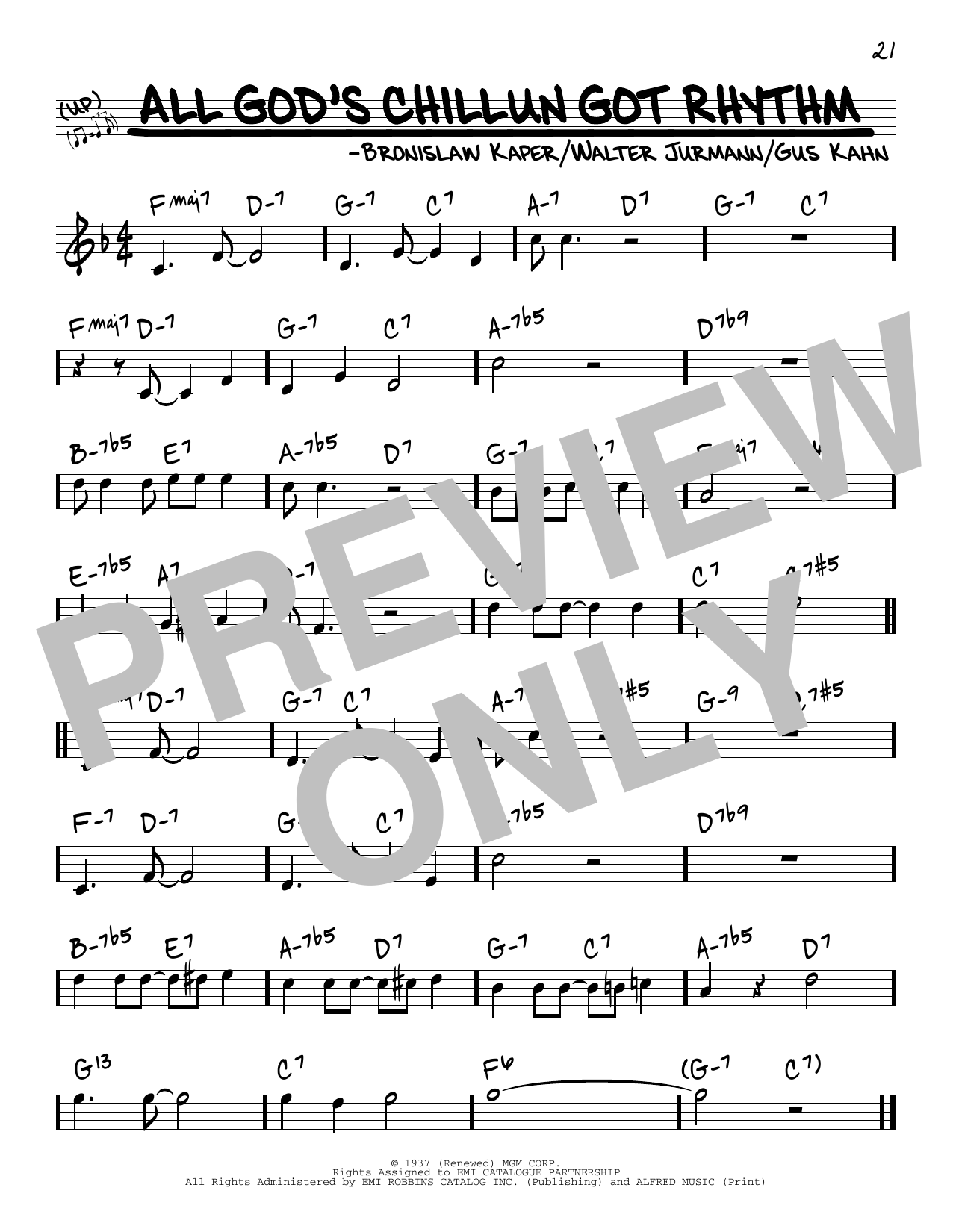 Bronislaw Kaper, Walter Jurmann and Gus Kahn All God's Chillun Got Rhythm Sheet Music Notes & Chords for Real Book – Melody & Chords - Download or Print PDF