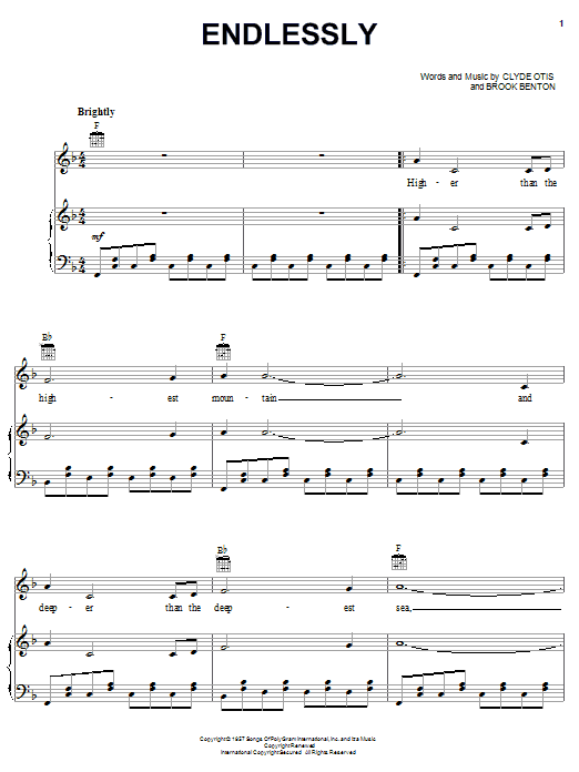 Brook Benton Endlessly Sheet Music Notes & Chords for Lyrics & Chords - Download or Print PDF