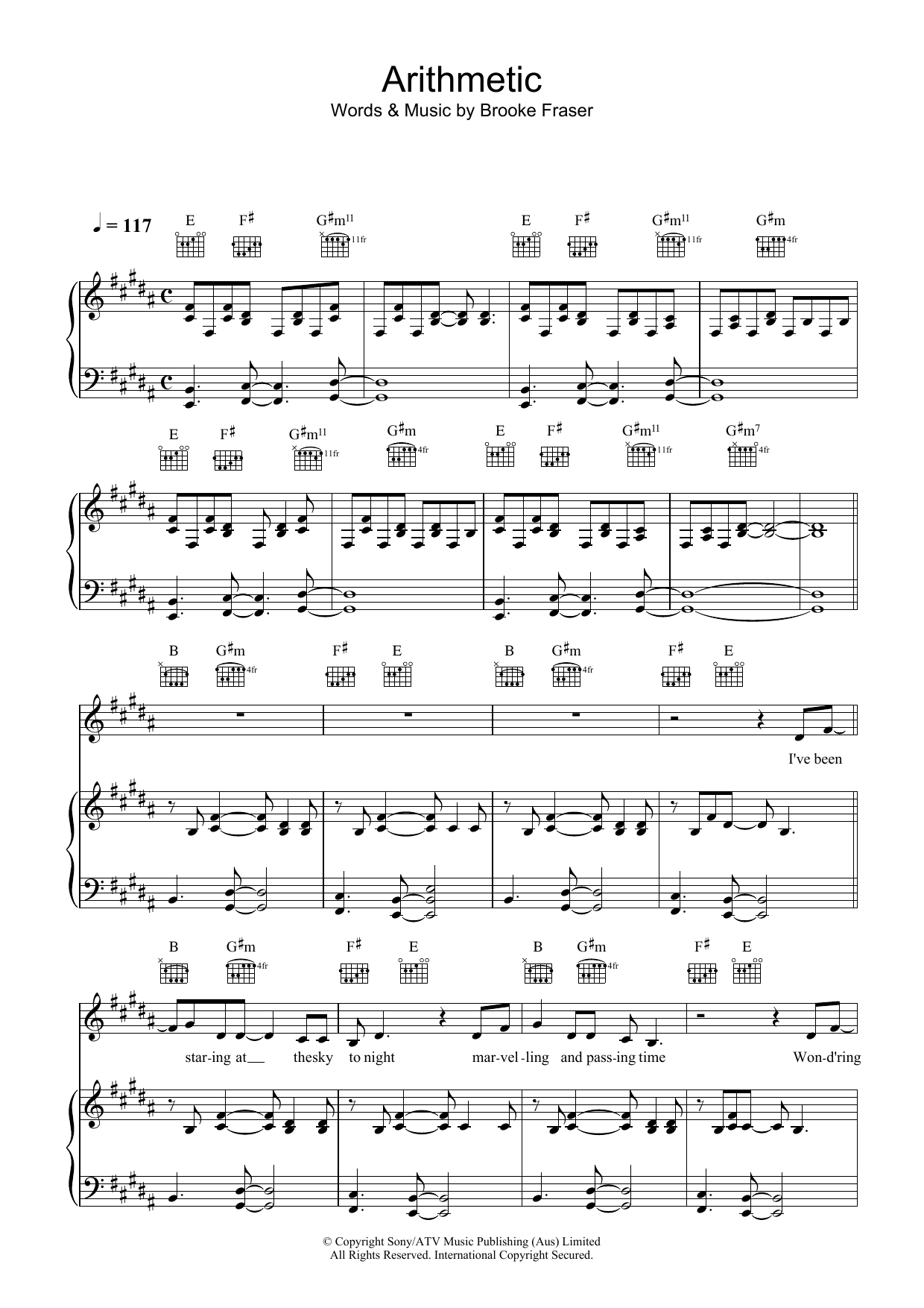 Brooke Fraser Arithmetic Sheet Music Notes & Chords for Piano, Vocal & Guitar - Download or Print PDF