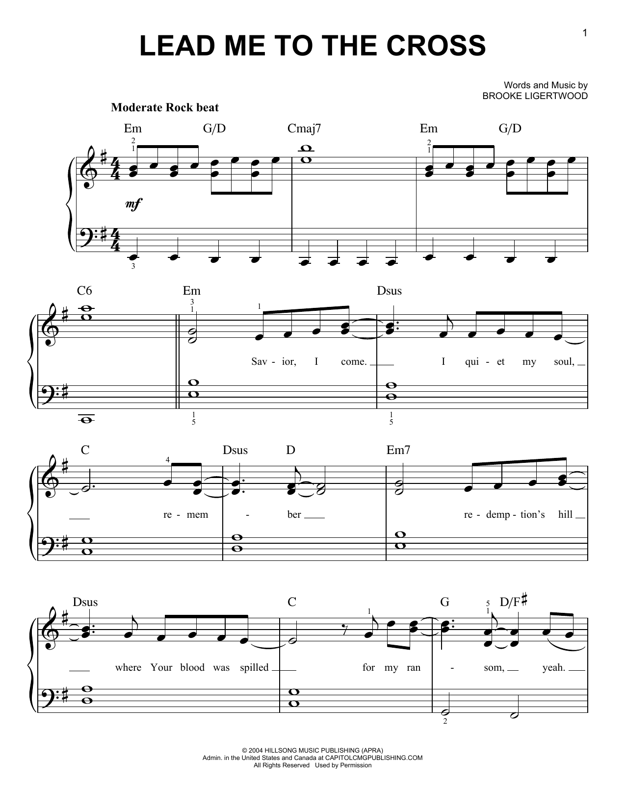 Brooke Ligertwood Lead Me To The Cross Sheet Music Notes & Chords for Easy Guitar - Download or Print PDF