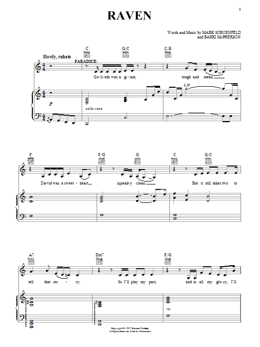 Brooklyn The Musical Raven Sheet Music Notes & Chords for Piano, Vocal & Guitar (Right-Hand Melody) - Download or Print PDF