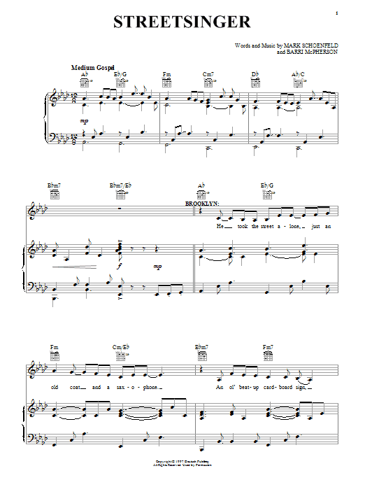 Brooklyn The Musical Streetsinger Sheet Music Notes & Chords for Piano, Vocal & Guitar (Right-Hand Melody) - Download or Print PDF