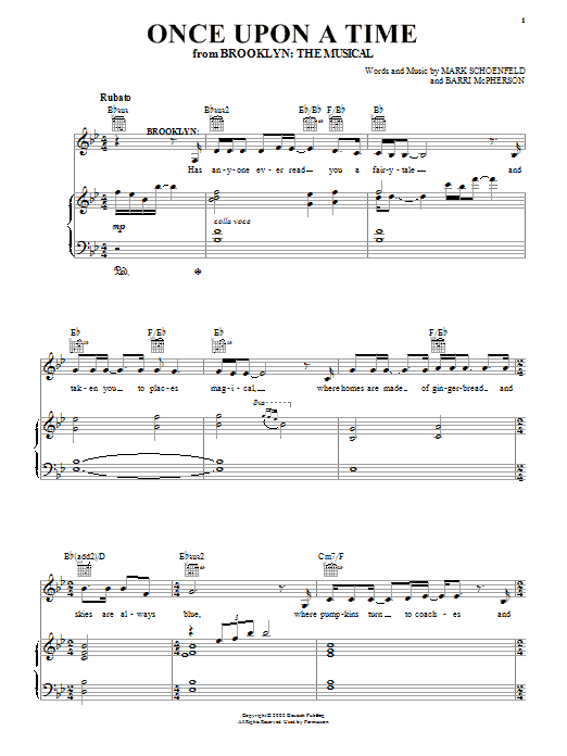 Preview Brooklyn The Musical Once Upon A Time Musicals sheet music, notes and chords for Piano, Vocal & Guitar (Right-Hand Melody), SKU: 55189 Once Upon A Time sheet music