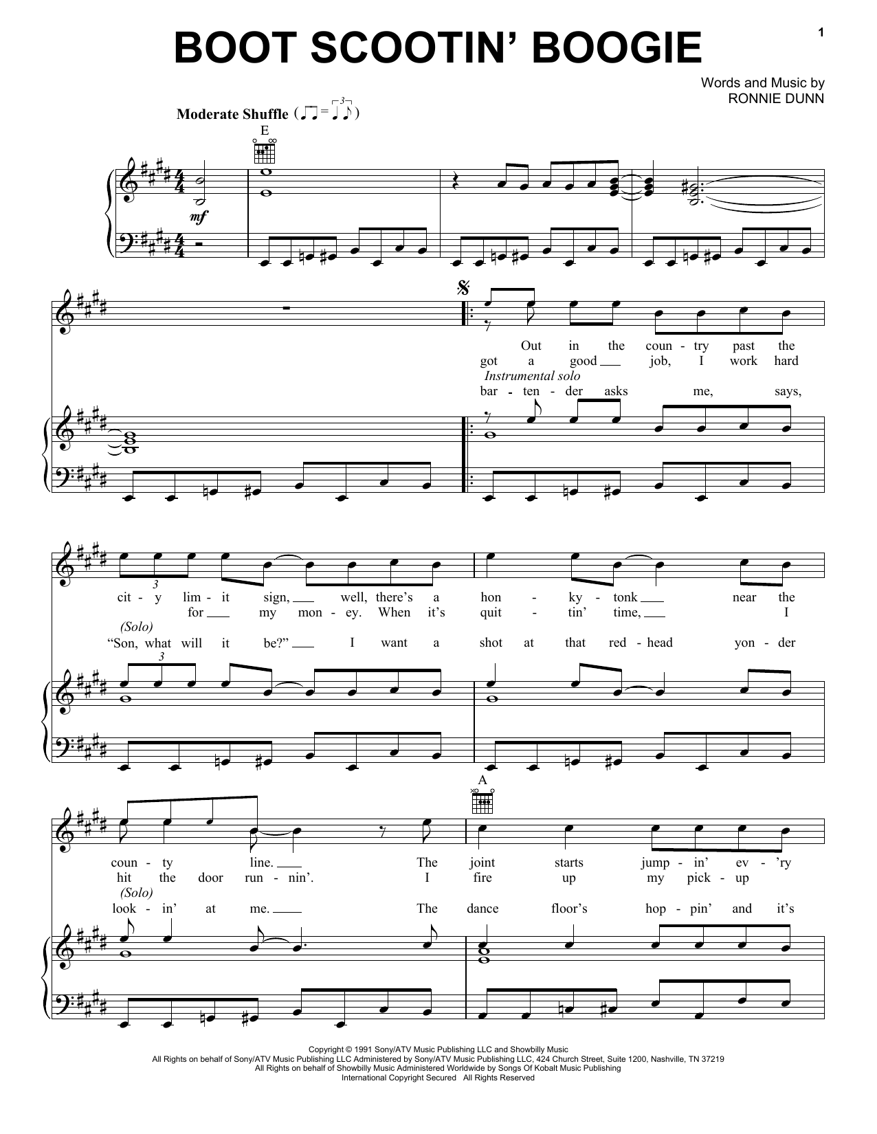 Brooks & Dunn Boot Scootin' Boogie Sheet Music Notes & Chords for Melody Line, Lyrics & Chords - Download or Print PDF