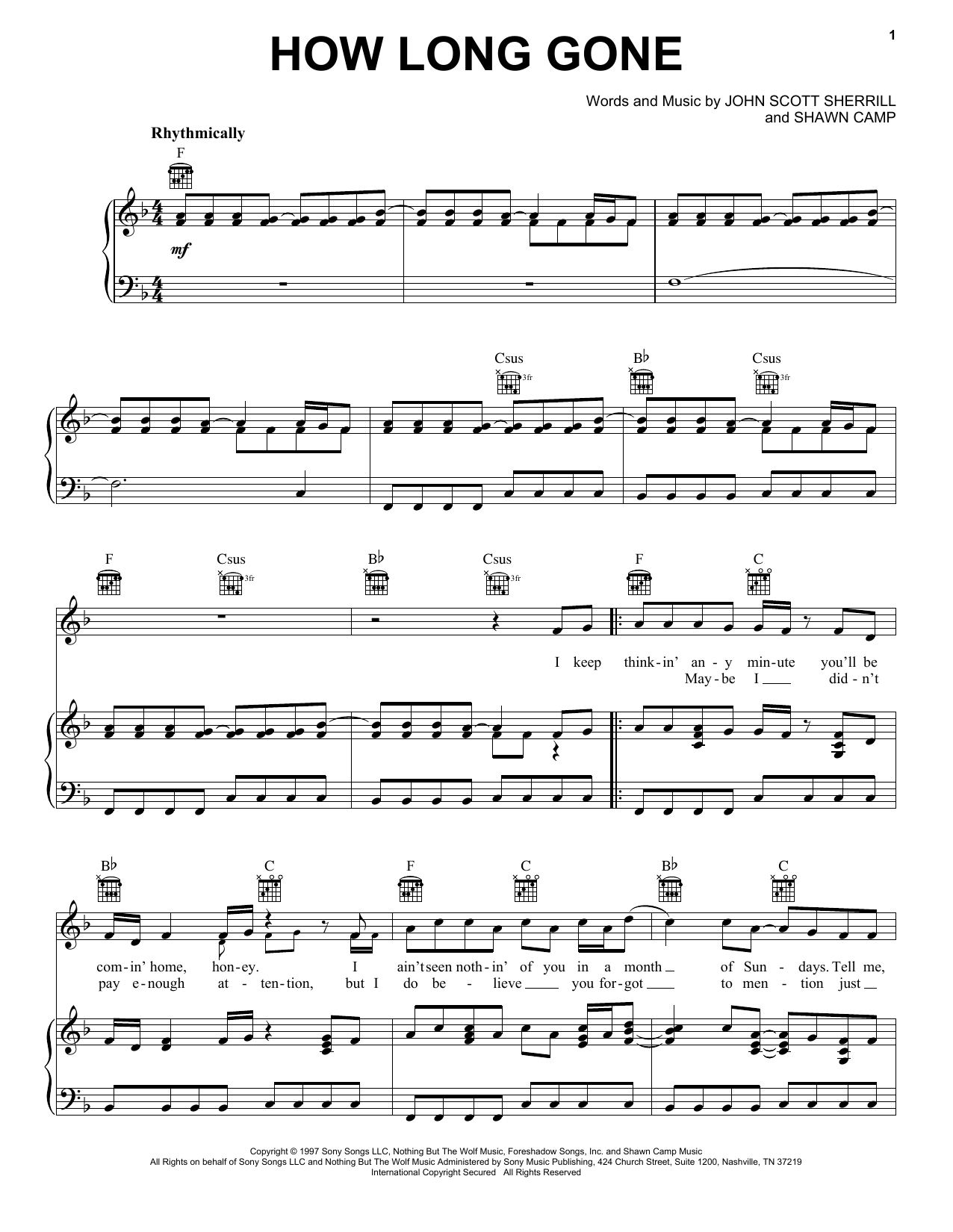 Brooks & Dunn How Long Gone Sheet Music Notes & Chords for Piano, Vocal & Guitar Chords (Right-Hand Melody) - Download or Print PDF