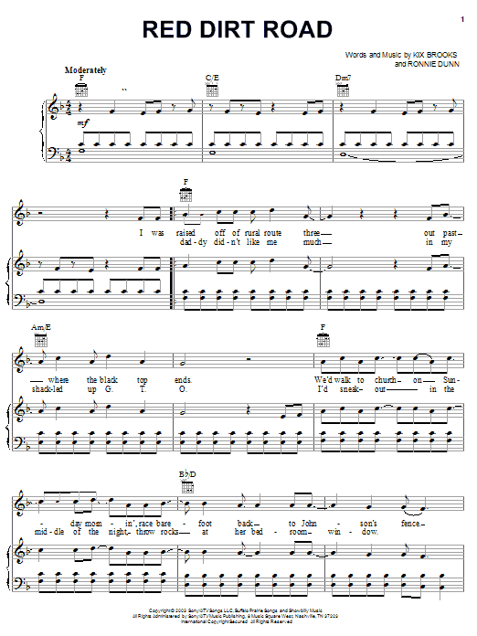 Brooks & Dunn Red Dirt Road Sheet Music Notes & Chords for Piano, Vocal & Guitar (Right-Hand Melody) - Download or Print PDF