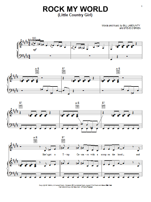 Brooks & Dunn Rock My World (Little Country Girl) Sheet Music Notes & Chords for Piano, Vocal & Guitar (Right-Hand Melody) - Download or Print PDF