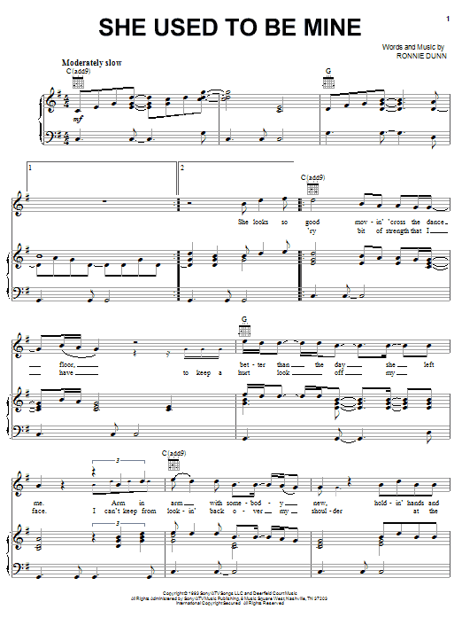 Brooks & Dunn She Used To Be Mine Sheet Music Notes & Chords for Piano, Vocal & Guitar (Right-Hand Melody) - Download or Print PDF