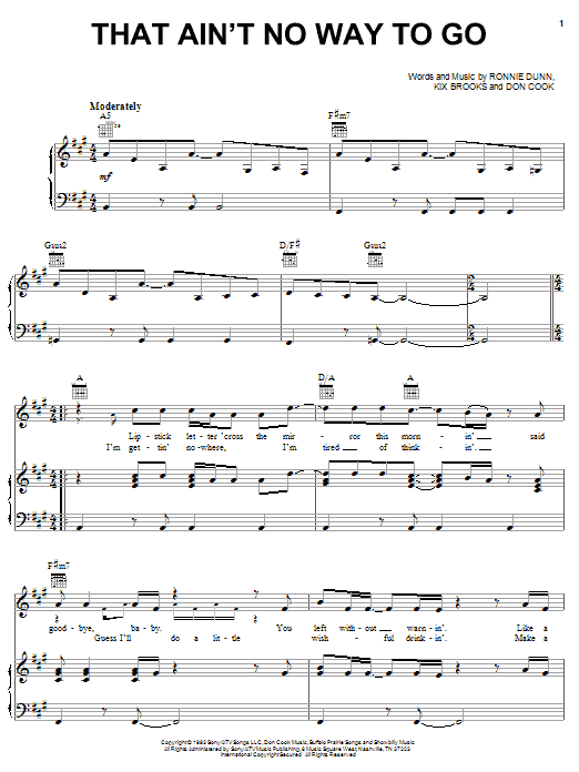 Brooks & Dunn That Ain't No Way To Go Sheet Music Notes & Chords for Piano, Vocal & Guitar (Right-Hand Melody) - Download or Print PDF