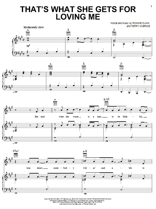 Brooks & Dunn That's What She Gets For Loving Me Sheet Music Notes & Chords for Piano, Vocal & Guitar (Right-Hand Melody) - Download or Print PDF