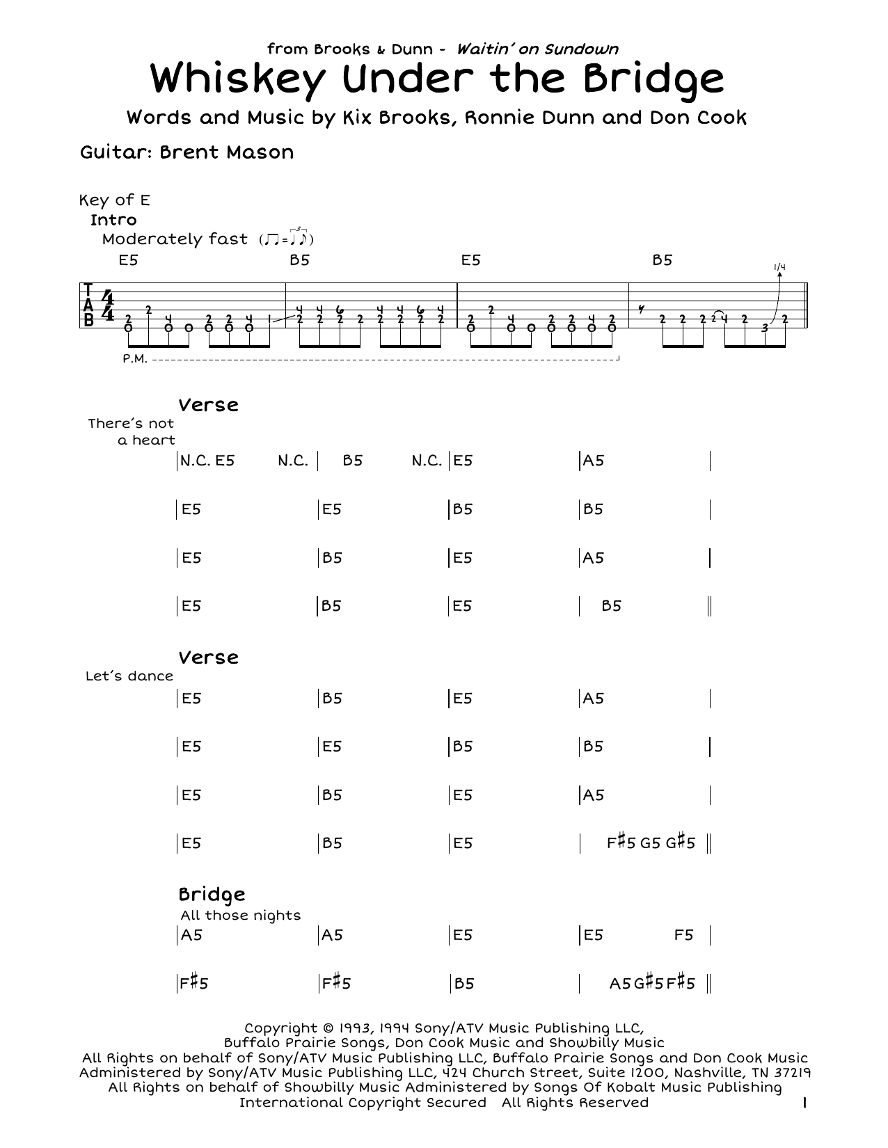 Brooks & Dunn Whiskey Under The Bridge Sheet Music Notes & Chords for Guitar Tab - Download or Print PDF
