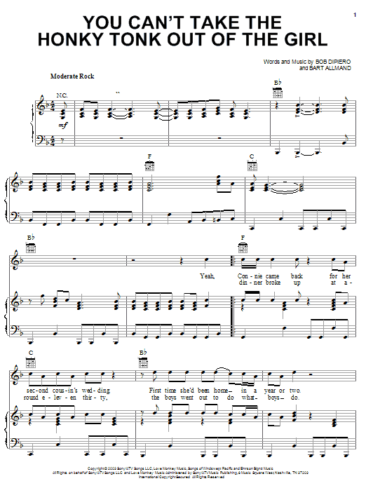 Brooks & Dunn You Can't Take The Honky Tonk Out Of The Girl Sheet Music Notes & Chords for Piano, Vocal & Guitar (Right-Hand Melody) - Download or Print PDF