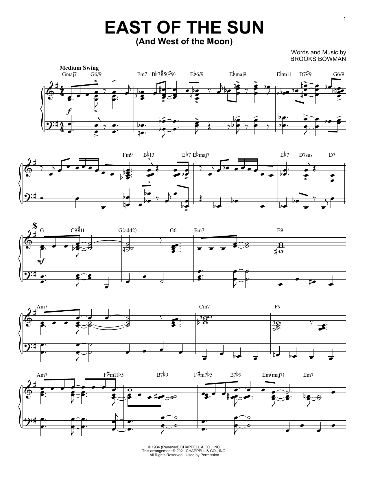 Brooks Bowman East Of The Sun (And West Of The Moon) [Jazz version] (arr. Brent Edstrom) Sheet Music Notes & Chords for Piano Solo - Download or Print PDF