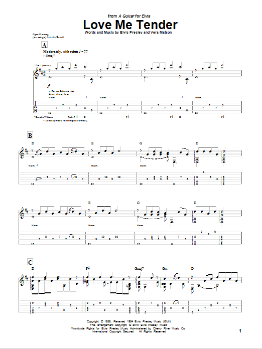Brooks Williams Love Me Tender Sheet Music Notes & Chords for Guitar Tab - Download or Print PDF