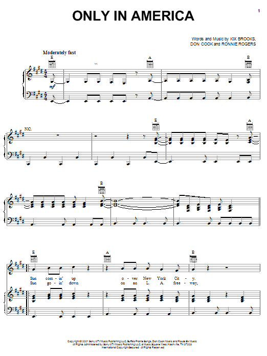 Preview Brooks & Dunn Only In America Pop sheet music, notes and chords for Easy Guitar Tab, SKU: 22583 Only In America sheet music