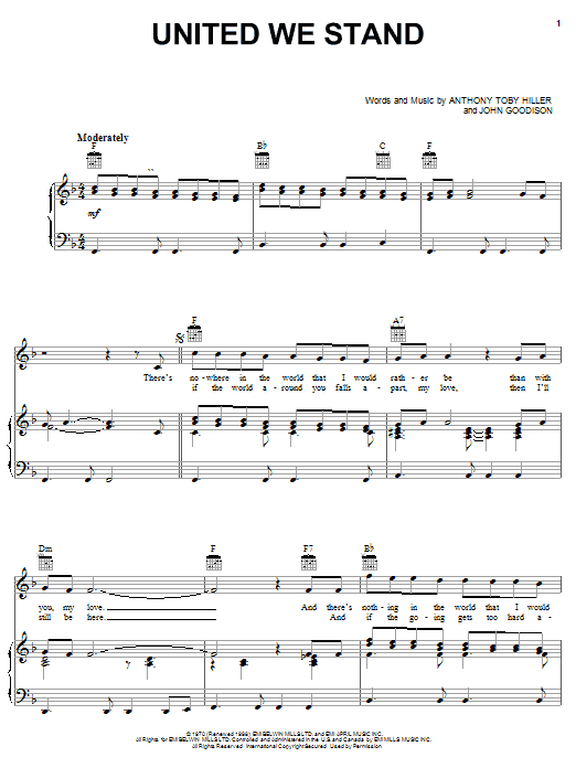 Brotherhood Of Man United We Stand sheet music notes and chords. Download Printable PDF.