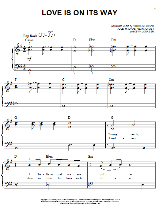 Jonas Brothers Love Is On Its Way Sheet Music Notes & Chords for Easy Piano - Download or Print PDF