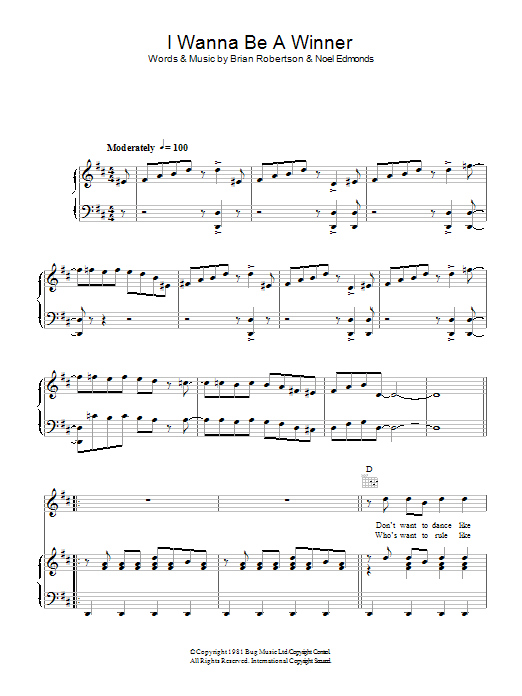 Brown Sauce I Wanna Be A Winner Sheet Music Notes & Chords for Piano, Vocal & Guitar (Right-Hand Melody) - Download or Print PDF